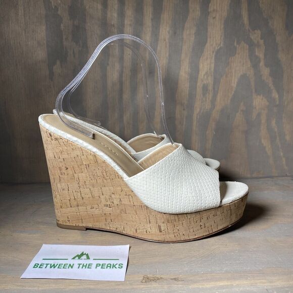 VERONICA BEARD Shoes - Veronica Beard Dali Python-Embossed Heels Cork Platform Wedge Mules Womens 10